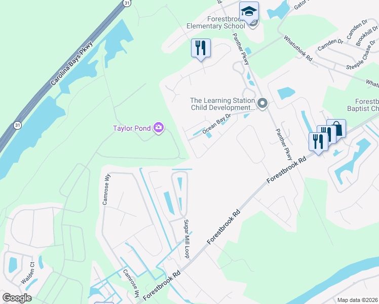 map of restaurants, bars, coffee shops, grocery stores, and more near 213 Black Bear Rd in Myrtle Beach