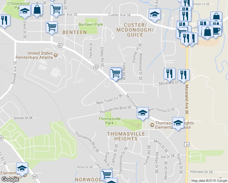map of restaurants, bars, coffee shops, grocery stores, and more near 855 McDonough Boulevard Southeast in Atlanta