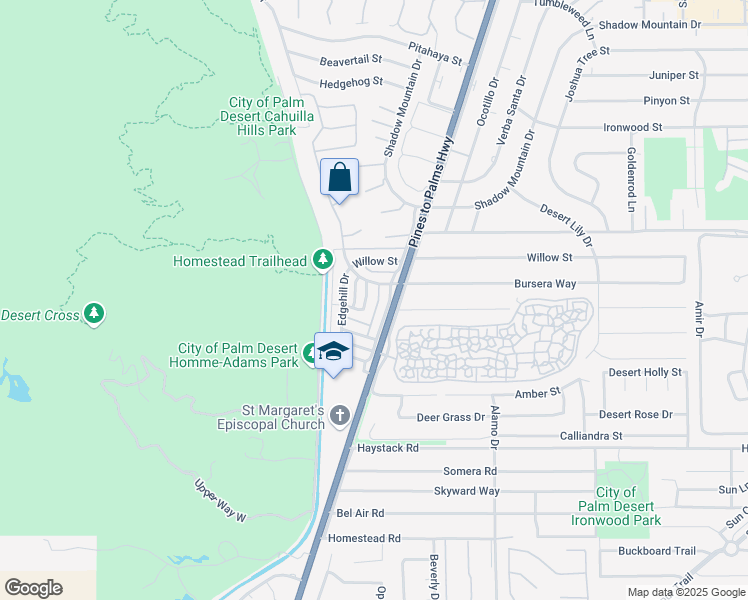 map of restaurants, bars, coffee shops, grocery stores, and more near 72699 Eagle Road in Palm Desert