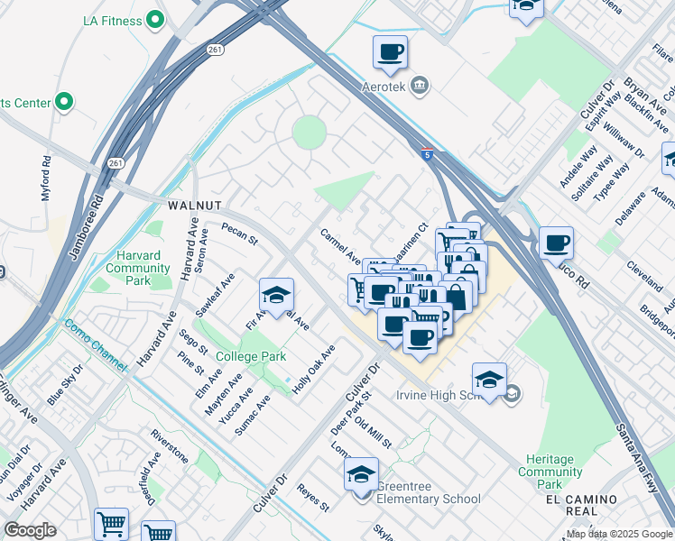 map of restaurants, bars, coffee shops, grocery stores, and more near 3761 Provincetown Avenue in Irvine