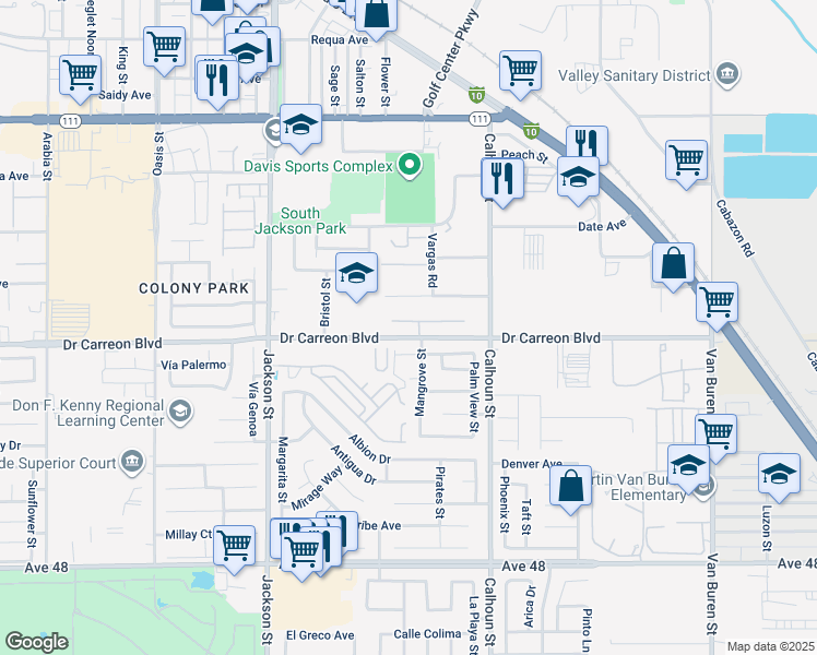 map of restaurants, bars, coffee shops, grocery stores, and more near 83313 Corte Presidente in Indio