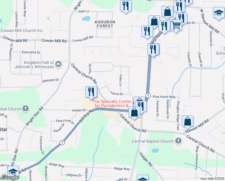 map of restaurants, bars, coffee shops, grocery stores, and more near 6120 Yucca Dr in Douglasville