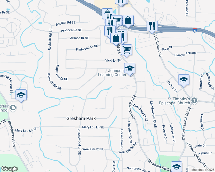 map of restaurants, bars, coffee shops, grocery stores, and more near 2731 Pasco Lane Southeast in Atlanta
