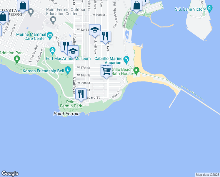 map of restaurants, bars, coffee shops, grocery stores, and more near 3934 South Pacific Avenue in Los Angeles