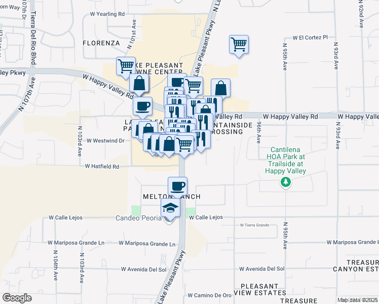 map of restaurants, bars, coffee shops, grocery stores, and more near 24715 North Lake Pleasant Parkway in Peoria