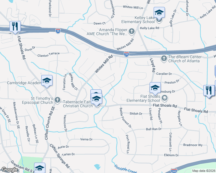 map of restaurants, bars, coffee shops, grocery stores, and more near 2411 Mills Bend in Decatur