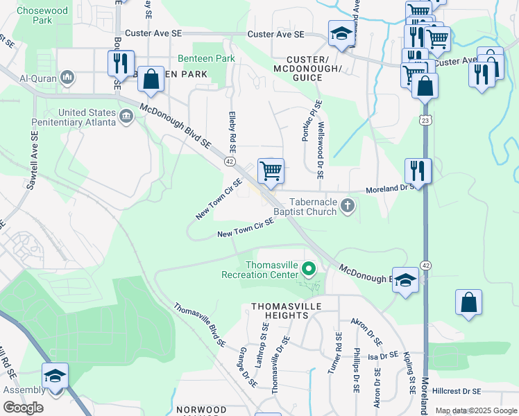 map of restaurants, bars, coffee shops, grocery stores, and more near 855 McDonough Boulevard Southeast in Atlanta