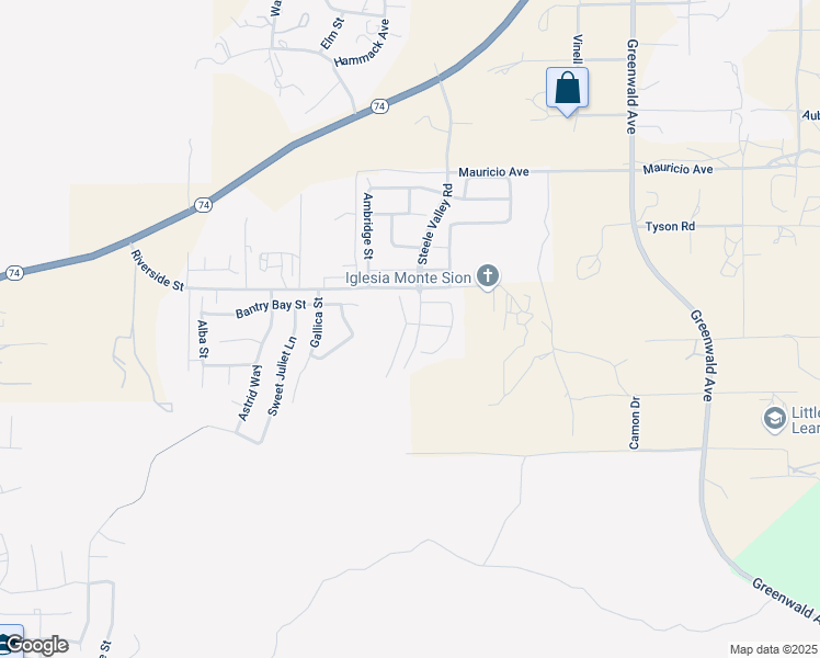 map of restaurants, bars, coffee shops, grocery stores, and more near 53091 Memorial St in Lake Elsinore