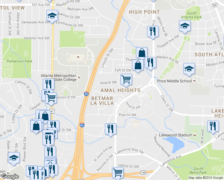 map of restaurants, bars, coffee shops, grocery stores, and more near 1700 Giben Road Southwest in Atlanta
