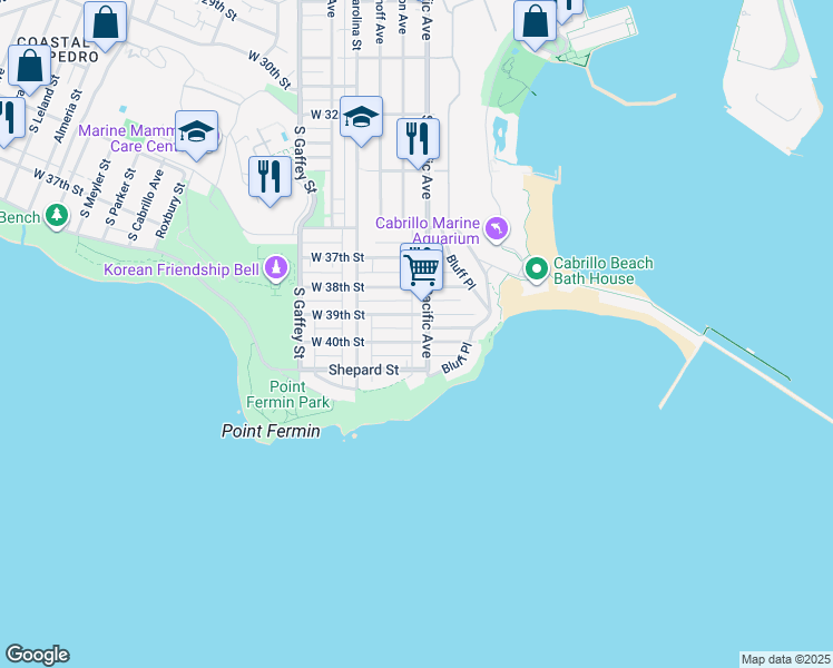 map of restaurants, bars, coffee shops, grocery stores, and more near 502 West 40th Street in Los Angeles