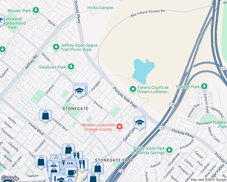 map of restaurants, bars, coffee shops, grocery stores, and more near 50 Gainsboro in Irvine