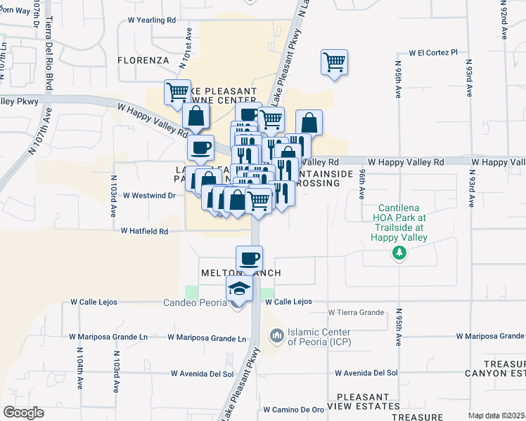 map of restaurants, bars, coffee shops, grocery stores, and more near 24715 North Lake Pleasant Parkway in Peoria
