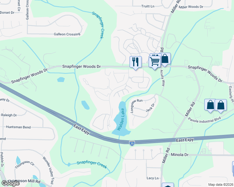 map of restaurants, bars, coffee shops, grocery stores, and more near 2552 Walden Lake Drive in Decatur