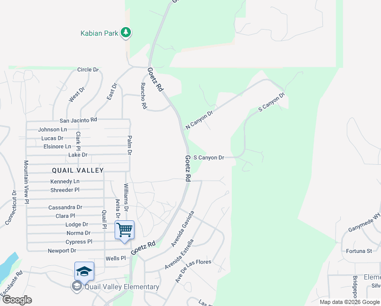 map of restaurants, bars, coffee shops, grocery stores, and more near 2228 South Canyon Drive in Menifee