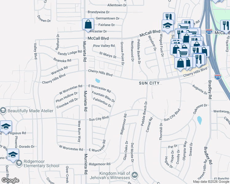 map of restaurants, bars, coffee shops, grocery stores, and more near in Menifee