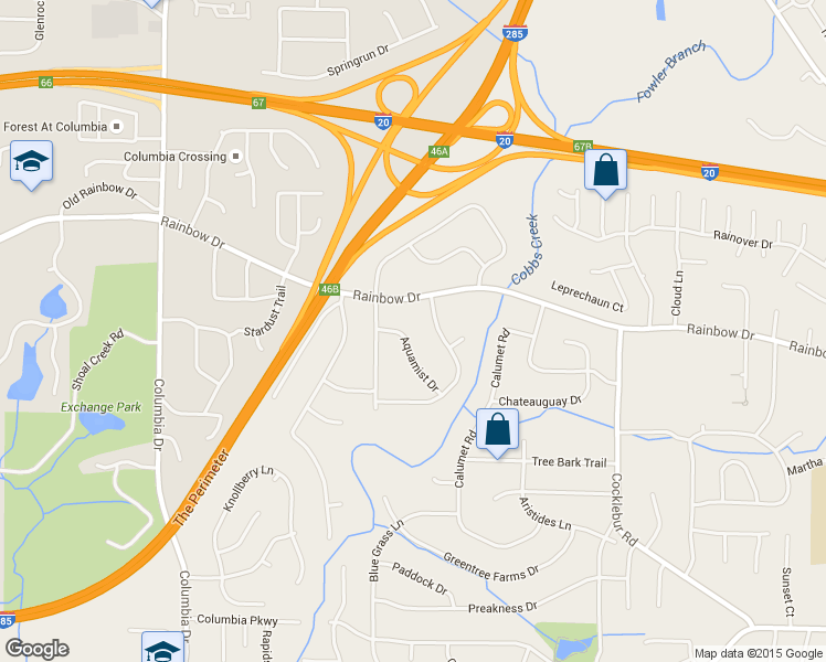 map of restaurants, bars, coffee shops, grocery stores, and more near 2696 Aquamist Drive in Decatur