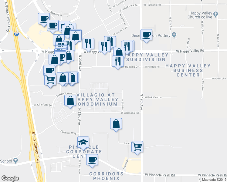 map of restaurants, bars, coffee shops, grocery stores, and more near 24490 North 20th Drive in Phoenix