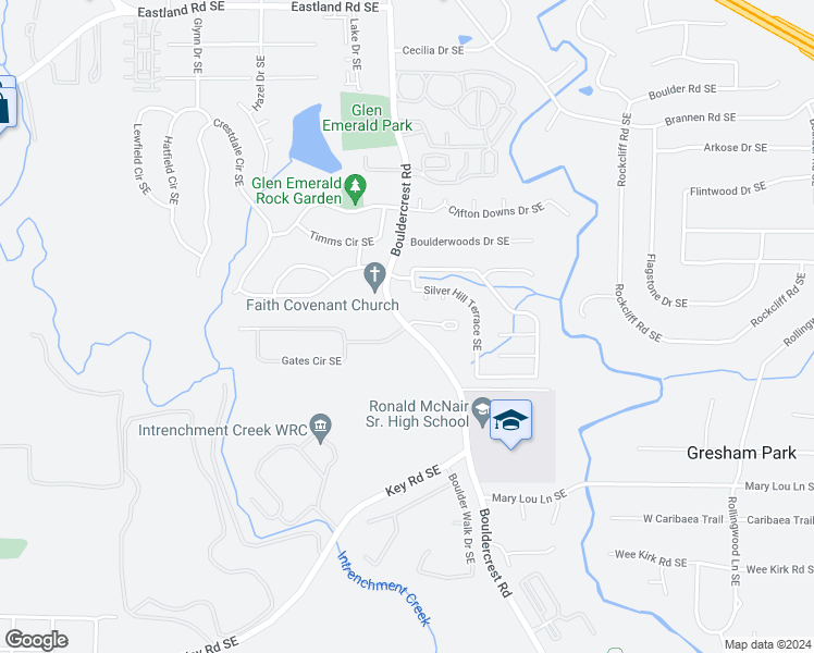 map of restaurants, bars, coffee shops, grocery stores, and more near Bouldercrest Road Southeast & Gates Drive Southeast in Atlanta