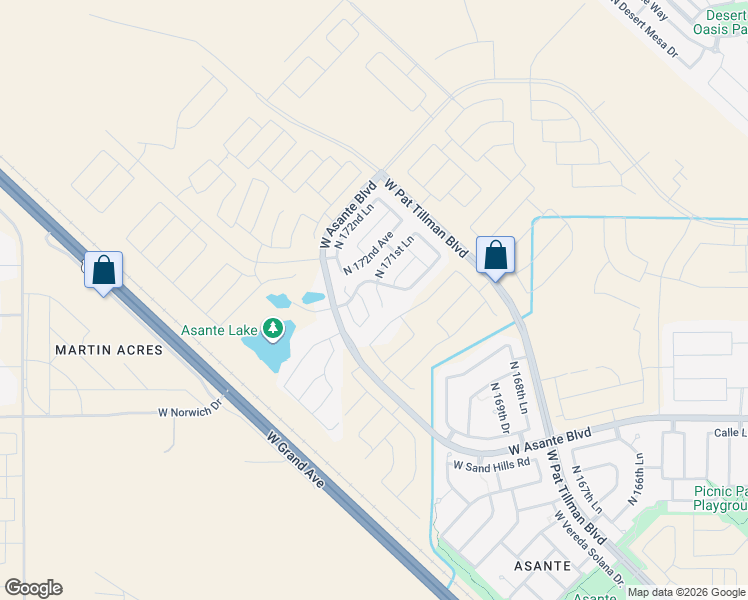 map of restaurants, bars, coffee shops, grocery stores, and more near 17227 West La Luz Road in Surprise