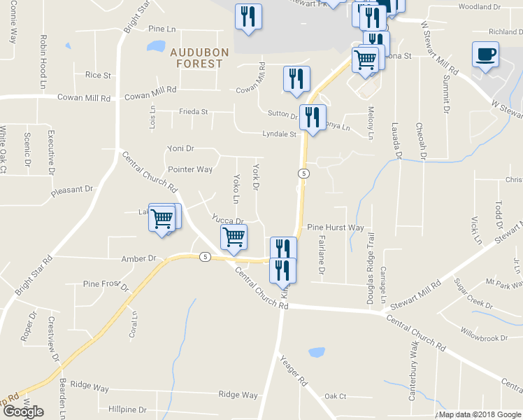 map of restaurants, bars, coffee shops, grocery stores, and more near 3598 York Drive in Douglasville
