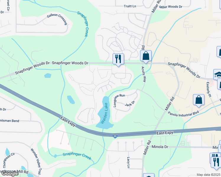 map of restaurants, bars, coffee shops, grocery stores, and more near 2502 Walden Lake Drive in Decatur