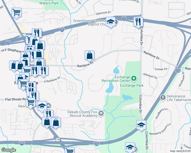 map of restaurants, bars, coffee shops, grocery stores, and more near 3172 Marcello Court in Decatur