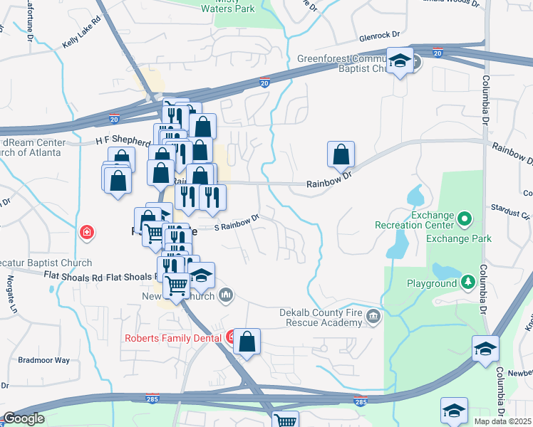 map of restaurants, bars, coffee shops, grocery stores, and more near 3022 Western Sunset in Decatur