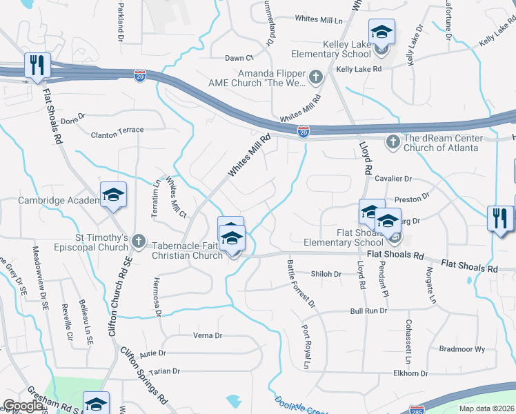 map of restaurants, bars, coffee shops, grocery stores, and more near 2391 Mills Bend in Decatur