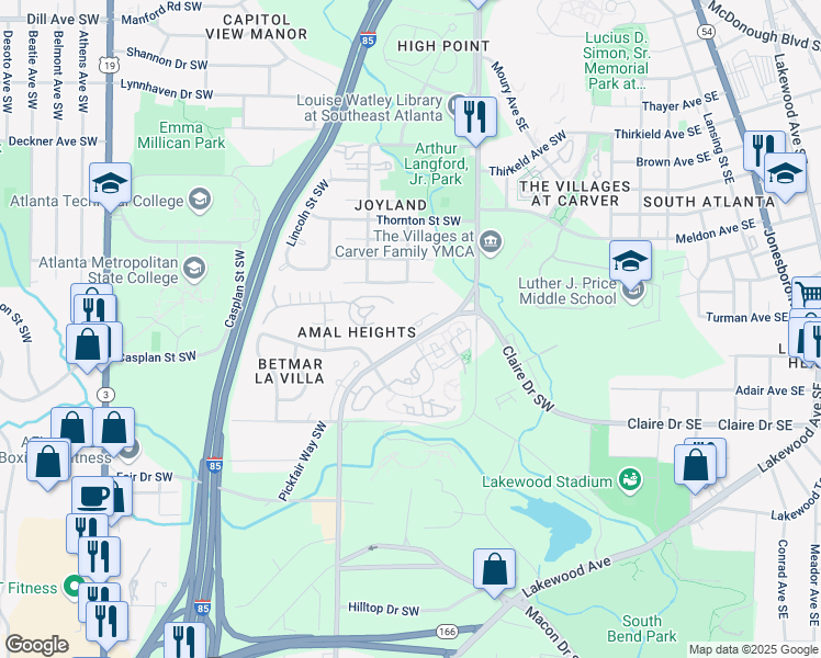 map of restaurants, bars, coffee shops, grocery stores, and more near in Atlanta