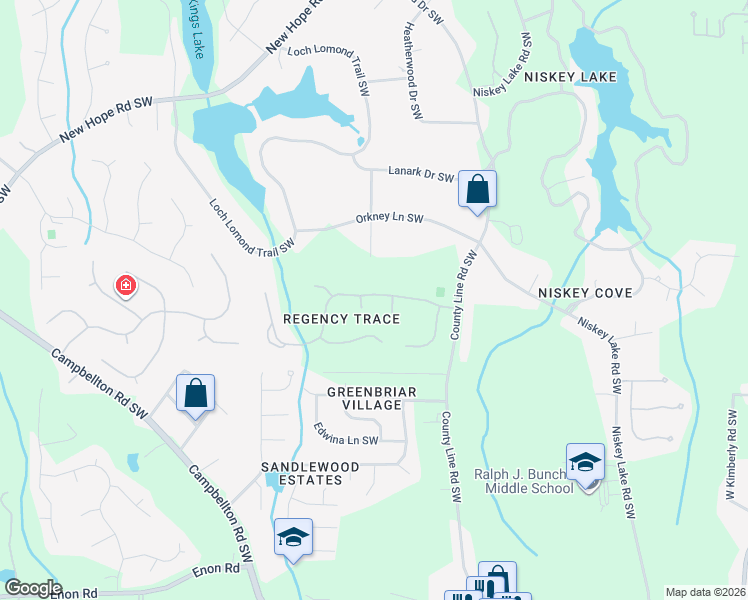 map of restaurants, bars, coffee shops, grocery stores, and more near 200 Stratton Place Way Southwest in Atlanta