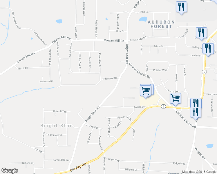map of restaurants, bars, coffee shops, grocery stores, and more near 3575 Bright Star Road in Douglasville