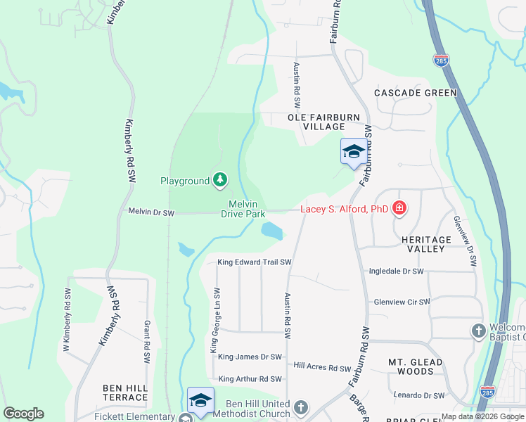 map of restaurants, bars, coffee shops, grocery stores, and more near 3768 Melvin Drive Southwest in Atlanta