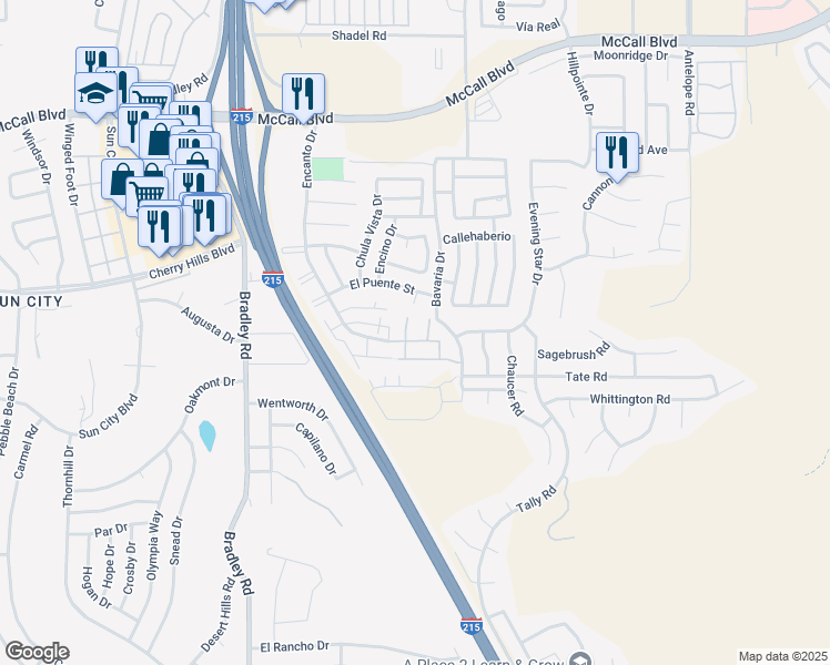 map of restaurants, bars, coffee shops, grocery stores, and more near 28410 Encanto Drive in Menifee