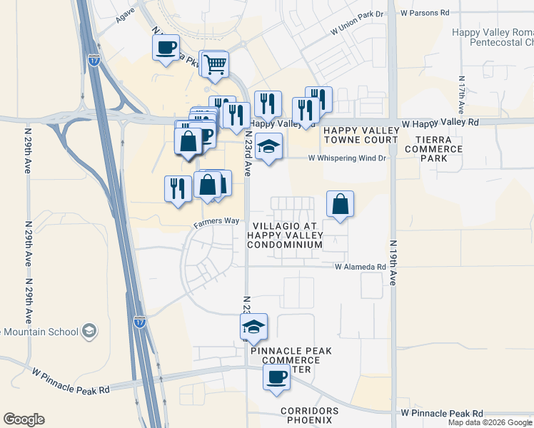 map of restaurants, bars, coffee shops, grocery stores, and more near 2150 West Alameda Road in Phoenix