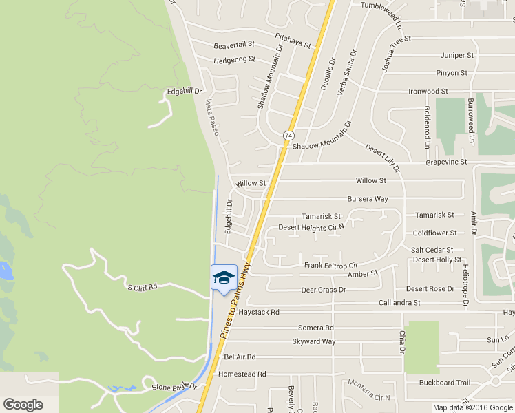 map of restaurants, bars, coffee shops, grocery stores, and more near 46-83 Frontage Road in Palm Desert