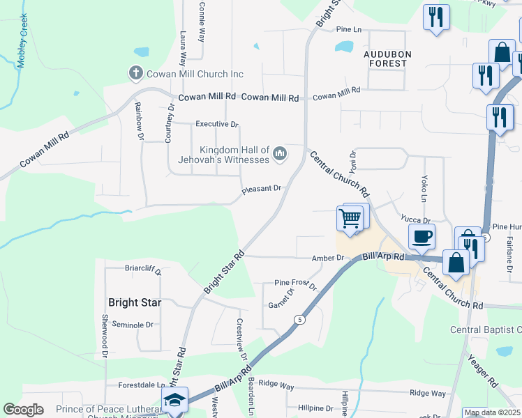 map of restaurants, bars, coffee shops, grocery stores, and more near 3575 Bright Star Road in Douglasville