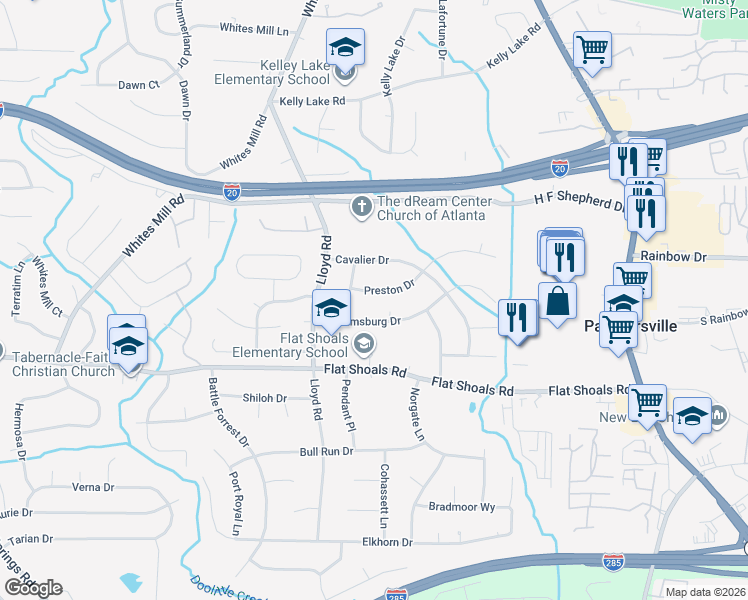 map of restaurants, bars, coffee shops, grocery stores, and more near 2710 Jamestown Way in Decatur