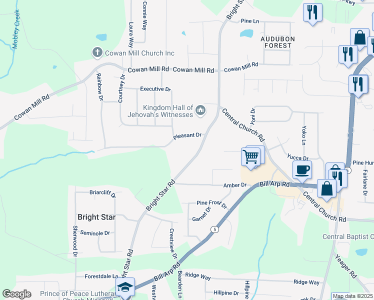 map of restaurants, bars, coffee shops, grocery stores, and more near 3627 Bright Star Road in Douglasville