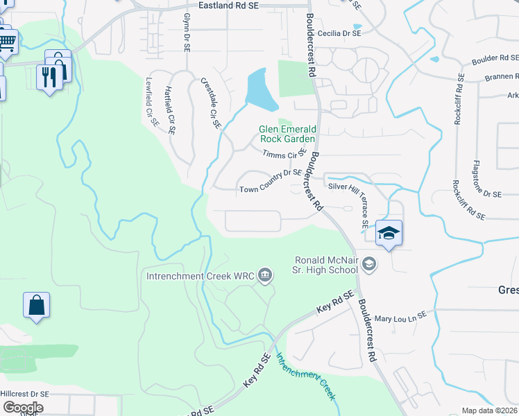 map of restaurants, bars, coffee shops, grocery stores, and more near 1296 Gates Circle Southeast in Atlanta