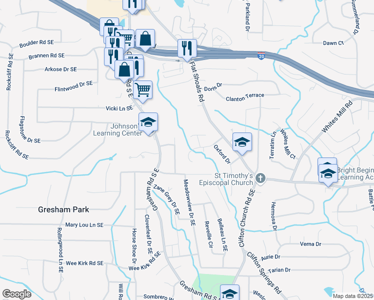 map of restaurants, bars, coffee shops, grocery stores, and more near 2761 Rockdale Drive in Decatur