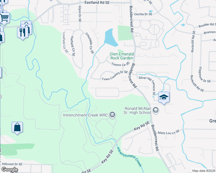 map of restaurants, bars, coffee shops, grocery stores, and more near 1297 Gates Circle Southeast in Atlanta