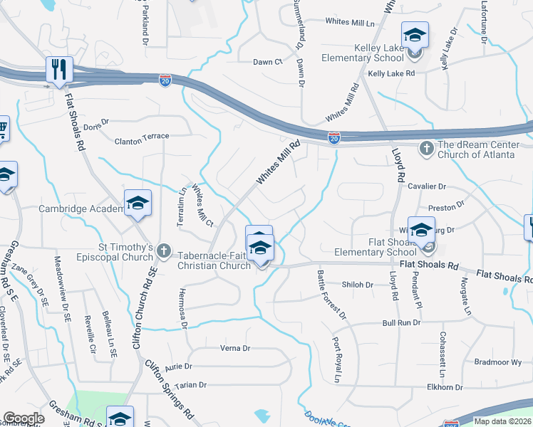 map of restaurants, bars, coffee shops, grocery stores, and more near 2391 Mills Bend in Decatur