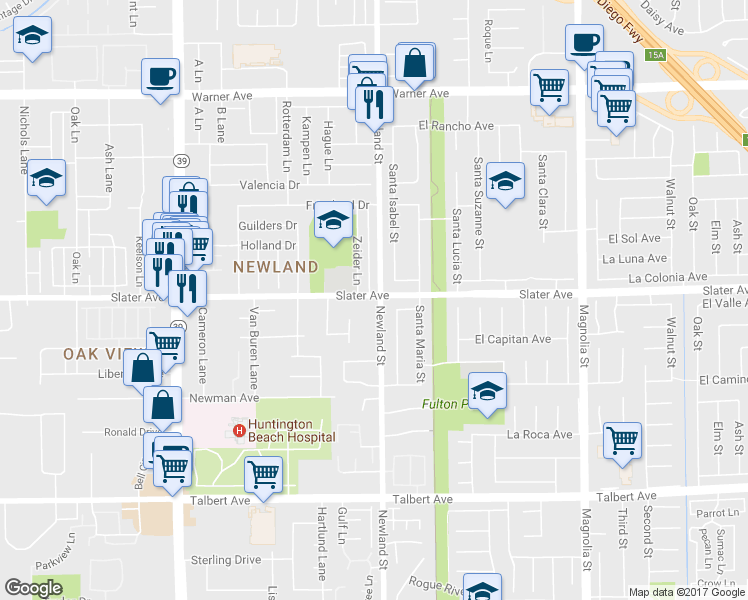 map of restaurants, bars, coffee shops, grocery stores, and more near in Huntington Beach