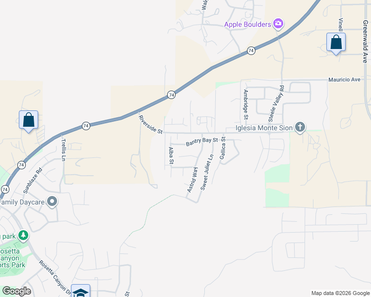 map of restaurants, bars, coffee shops, grocery stores, and more near 53008 Belle Isis Court in Lake Elsinore