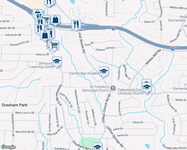 map of restaurants, bars, coffee shops, grocery stores, and more near 2725 Oxford Drive in Decatur