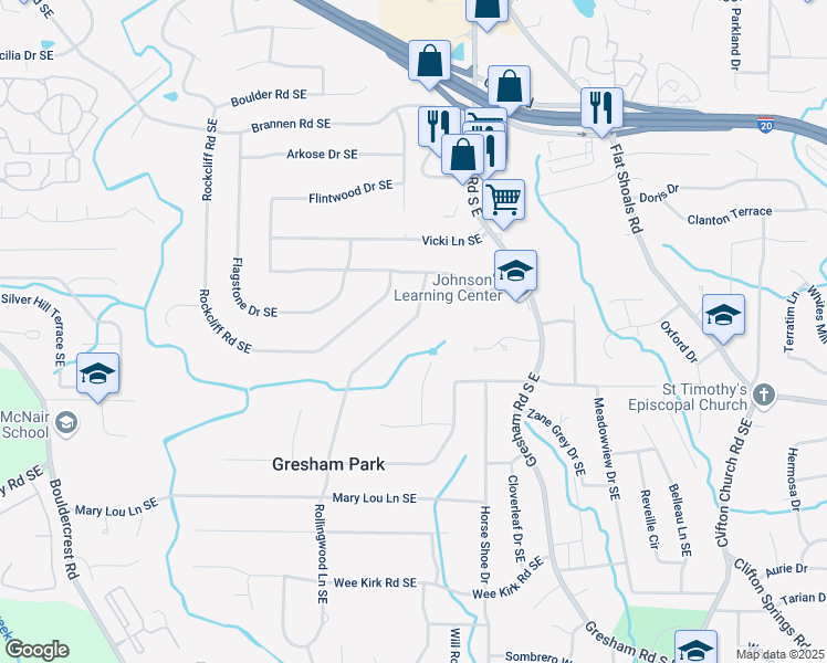 map of restaurants, bars, coffee shops, grocery stores, and more near 2680 Rollingwood Lane Southeast in Atlanta