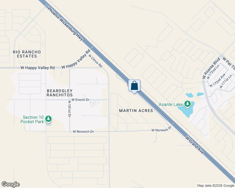 map of restaurants, bars, coffee shops, grocery stores, and more near North Beacon Field Road in Surprise