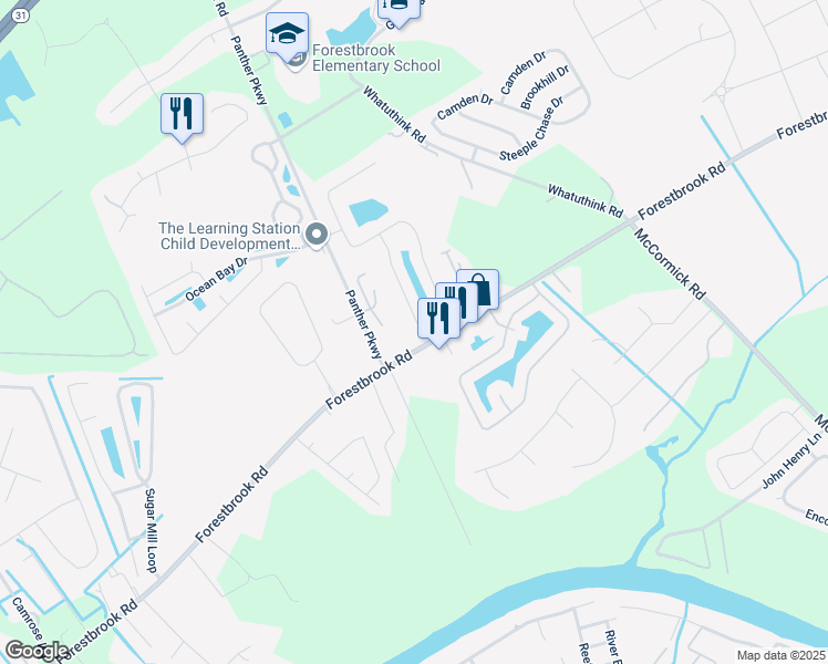 map of restaurants, bars, coffee shops, grocery stores, and more near 289 Marsh Tacky Loop in Myrtle Beach