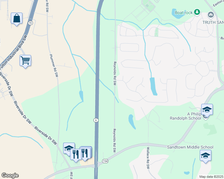 map of restaurants, bars, coffee shops, grocery stores, and more near 1715 Reynolds Road Southwest in Atlanta