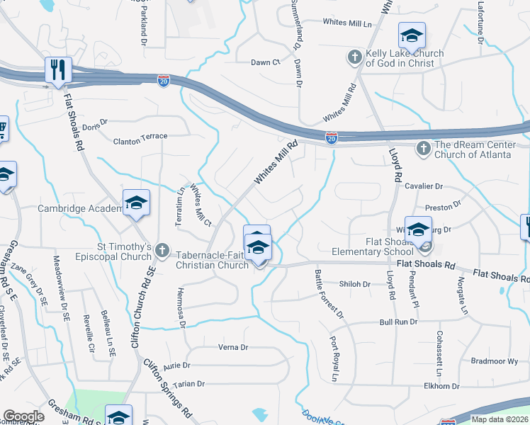 map of restaurants, bars, coffee shops, grocery stores, and more near 2391 Mills Bend in Decatur